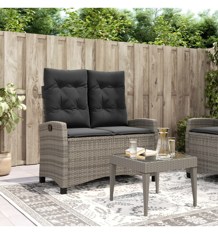 Banc inclinable de jardin avec coussins gris résine tressée | Mobilier & Déco