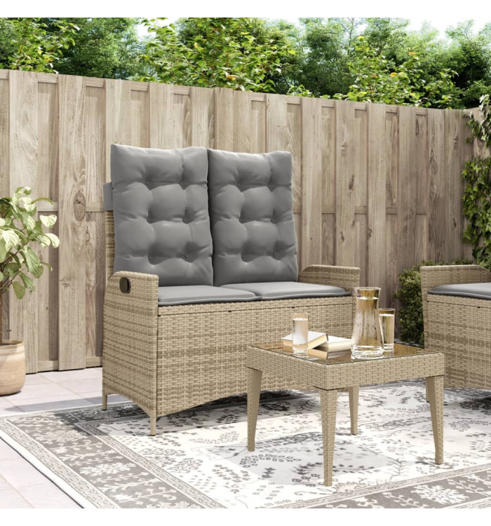 Banc inclinable de jardin avec coussins beige résine tressée | Mobilier & Déco