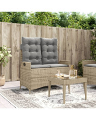Banc inclinable de jardin avec coussins beige résine tressée | Mobilier & Déco