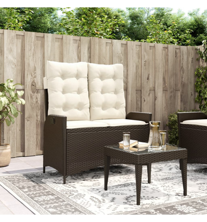 Banc inclinable de jardin avec coussins marron résine tressée | Mobilier & Déco