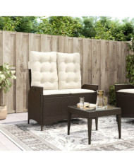 Banc inclinable de jardin avec coussins marron résine tressée | Mobilier & Déco