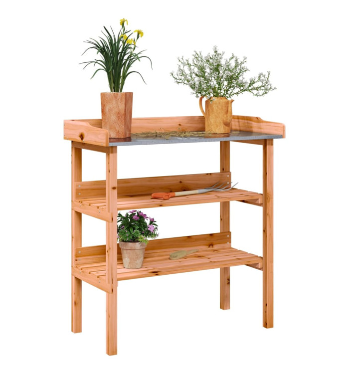 Table à plantes avec étagères marron 78x38x82,5cm bois de sapin | Mobilier & Déco