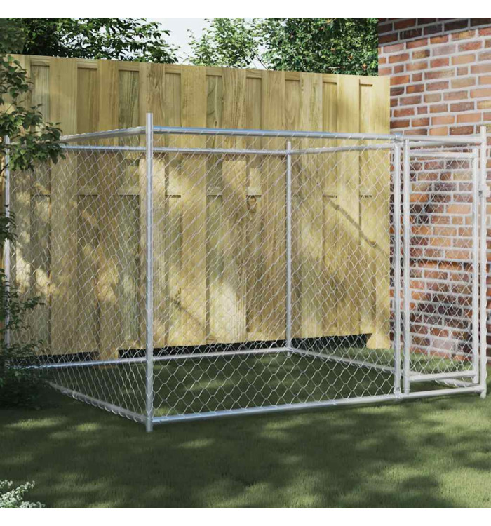 Cage pour chien avec porte gris 2x2x1,5 m acier galvanisé | Mobilier & Déco