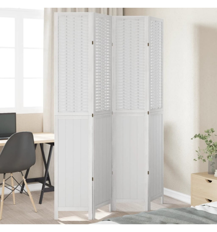 Cloison de séparation 4 panneaux blanc bois de paulownia massif | Mobilier & Déco