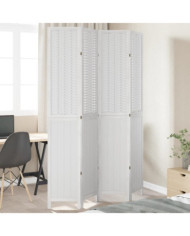 Cloison de séparation 4 panneaux blanc bois de paulownia massif | Mobilier & Déco