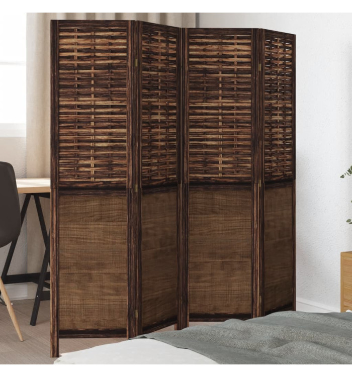 Cloison de séparation 4 panneaux marron foncé paulownia massif | Mobilier & Déco