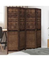 Cloison de séparation 4 panneaux marron foncé paulownia massif | Mobilier & Déco