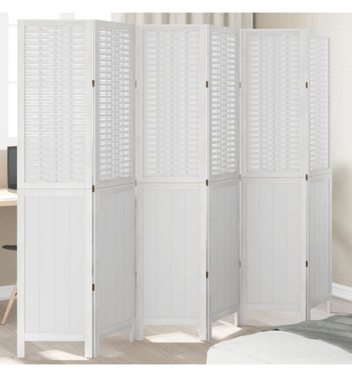 Cloison de séparation 6 panneaux blanc bois de paulownia massif | Mobilier & Déco