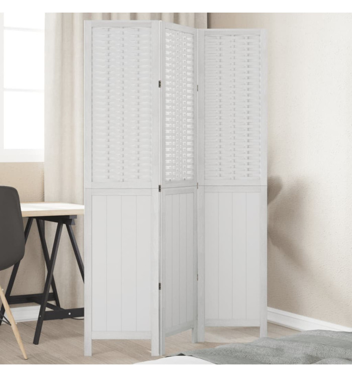 Cloison de séparation 3 panneaux blanc bois de paulownia massif | Mobilier & Déco