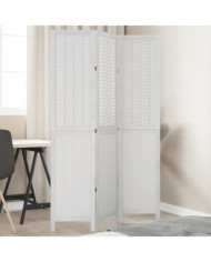 Cloison de séparation 3 panneaux blanc bois de paulownia massif | Mobilier & Déco