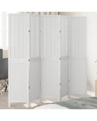Cloison de séparation 5 panneaux blanc bois de paulownia massif | Mobilier & Déco