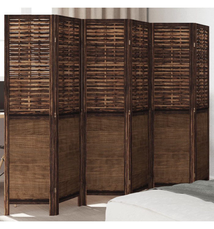 Cloison de séparation 6 panneaux marron foncé paulownia massif | Mobilier & Déco