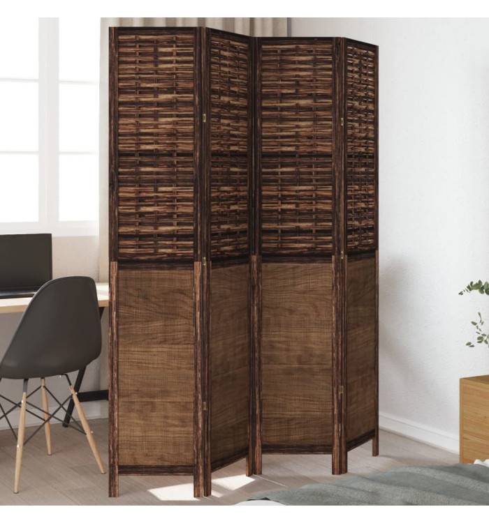 Cloison de séparation 4 panneaux marron foncé paulownia massif | Mobilier & Déco