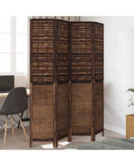 Cloison de séparation 4 panneaux marron foncé paulownia massif | Mobilier & Déco