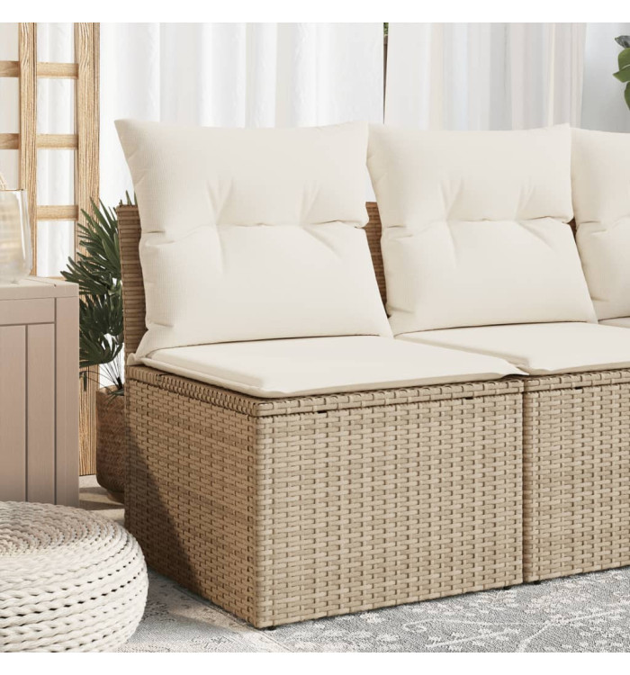 Chaise de jardin sans accoudoirs avec coussins beige poly rotin | Mobilier & Déco