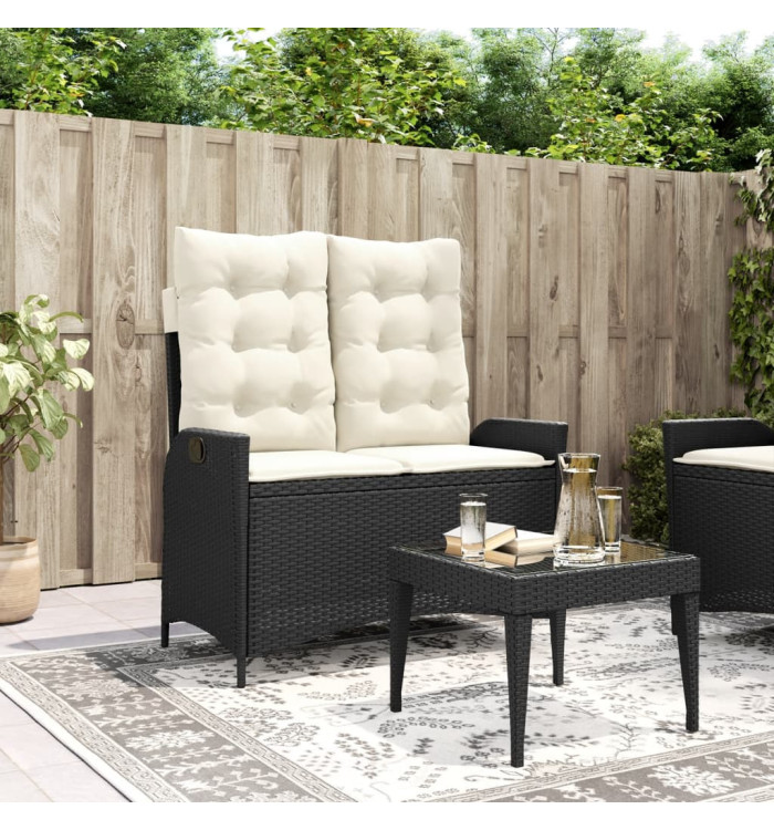 Banc inclinable de jardin avec coussins noir résine tressée | Mobilier & Déco