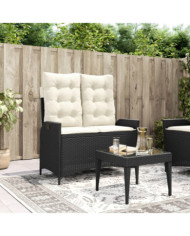 Banc inclinable de jardin avec coussins noir résine tressée | Mobilier & Déco
