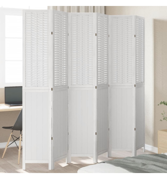 Cloison de séparation 6 panneaux blanc bois de paulownia massif | Mobilier & Déco