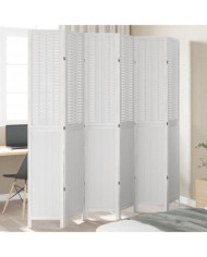 Cloison de séparation 6 panneaux blanc bois de paulownia massif | Mobilier & Déco