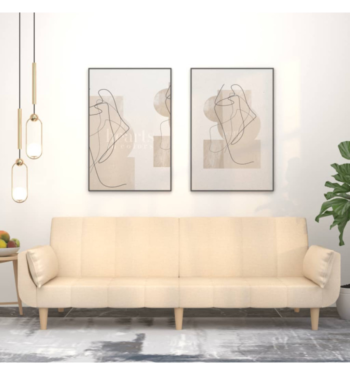 Canapé-lit à 2 places avec deux oreillers crème tissu | Mobilier & Déco