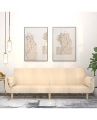 Canapé-lit à 2 places avec deux oreillers crème tissu | Mobilier & Déco
