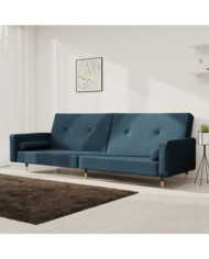Canapé-lit à 2 places avec deux oreillers bleu velours | Mobilier & Déco