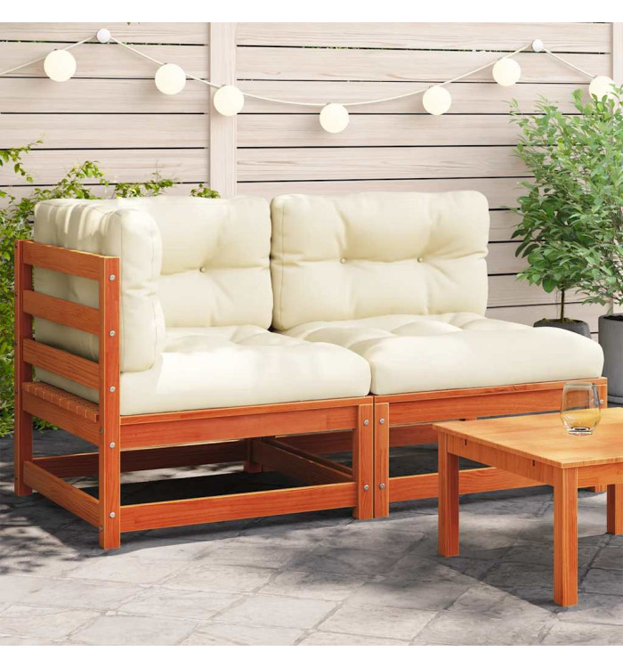 Canapé de jardin coussins 2 places cire marron bois pin massif | Mobilier & Déco