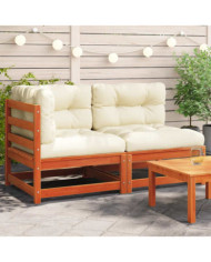 Canapé de jardin coussins 2 places cire marron bois pin massif | Mobilier & Déco