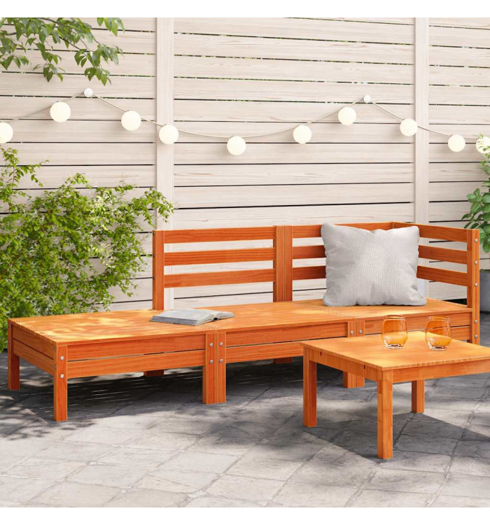 Canapé de jardin 3 places cire marron bois de pin massif | Mobilier & Déco