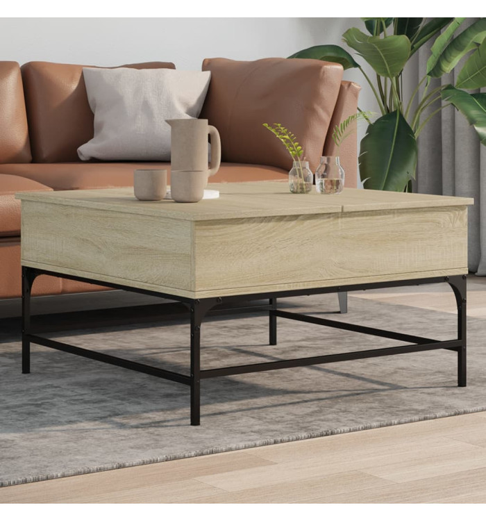 Table basse chêne sonoma 80x80x45 cm bois d'ingénierie et métal | Mobilier & Déco