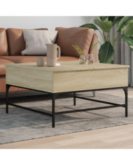 Table basse chêne sonoma 80x80x45 cm bois d'ingénierie et métal | Mobilier & Déco