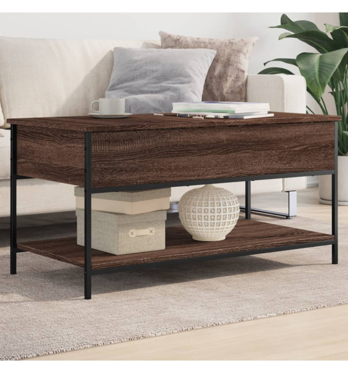 Table basse chêne marron 100x50x50cm bois d'ingénierie et métal | Mobilier & Déco