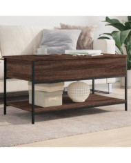 Table basse chêne marron 100x50x50cm bois d'ingénierie et métal | Mobilier & Déco