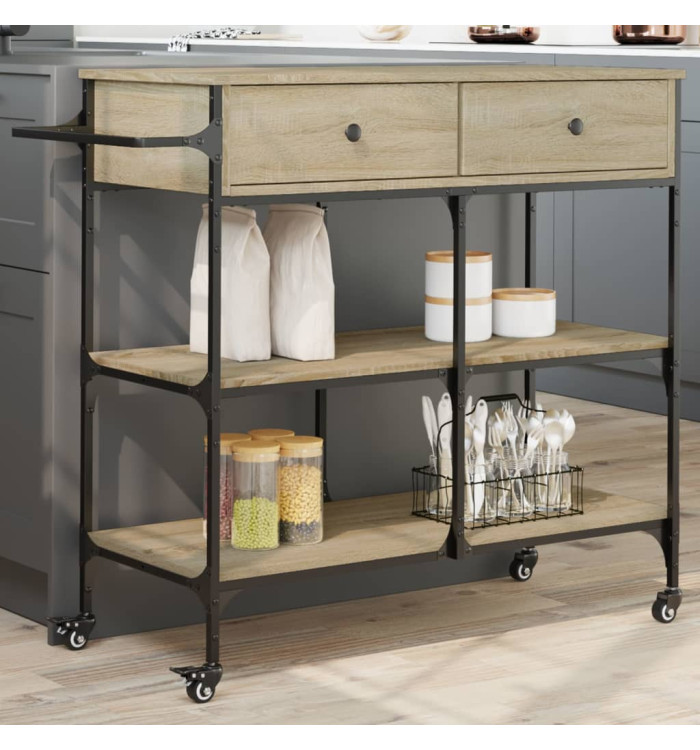 Chariot de cuisine chêne sonoma 105x42x95 cm bois d'ingénierie | Mobilier & Déco