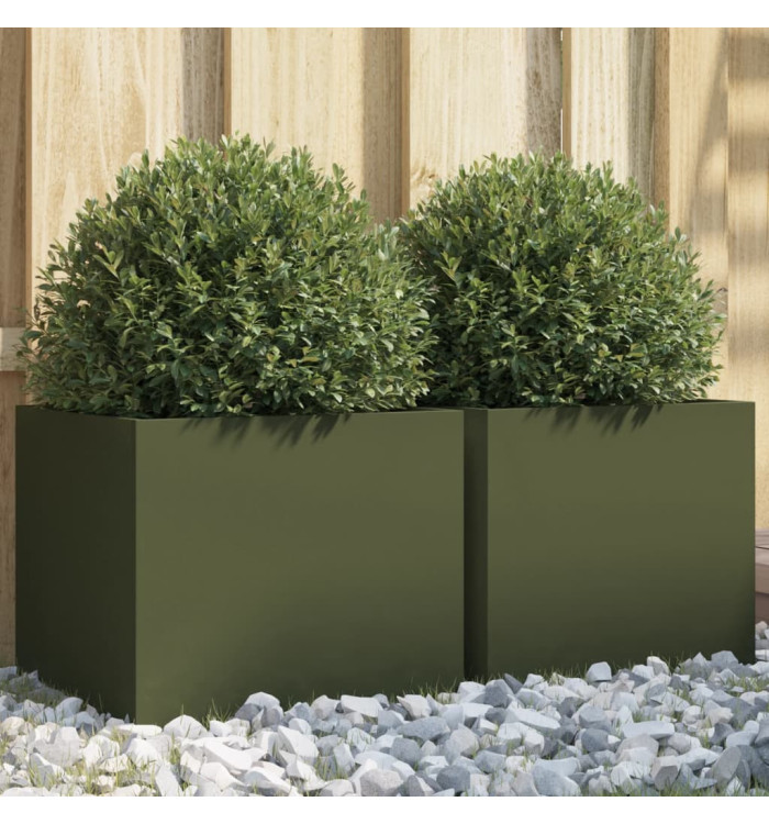 Jardinières 2 pcs vert olive 32x30x29 cm acier | Mobilier & Déco