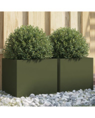 Jardinières 2 pcs vert olive 32x30x29 cm acier | Mobilier & Déco