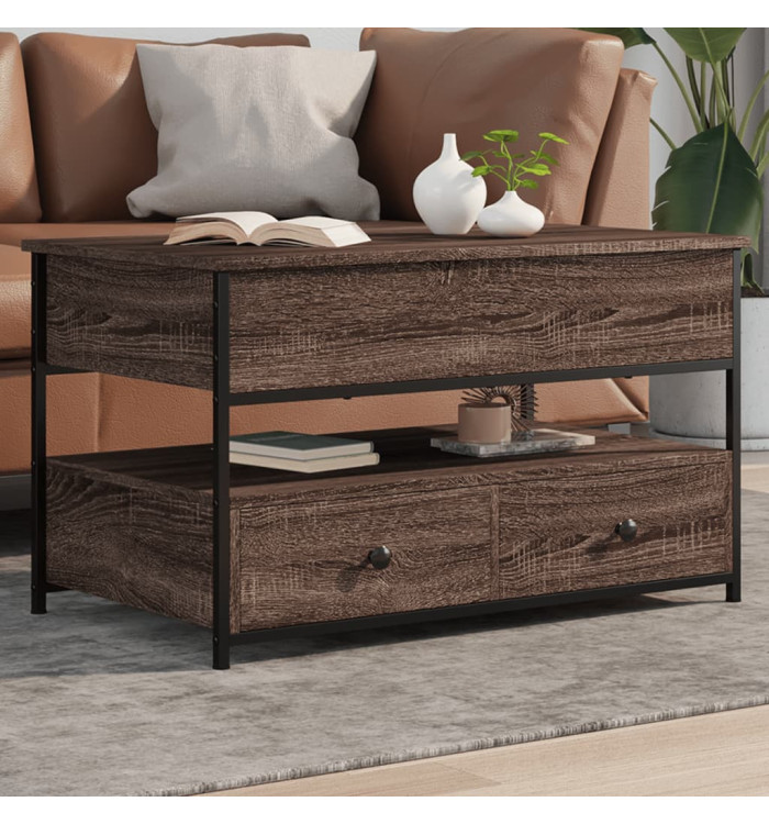 Table basse chêne marron 85x50x50 cm bois d'ingénierie et métal | Mobilier & Déco