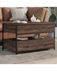 Table basse chêne marron 85x50x50 cm bois d'ingénierie et métal | Mobilier & Déco