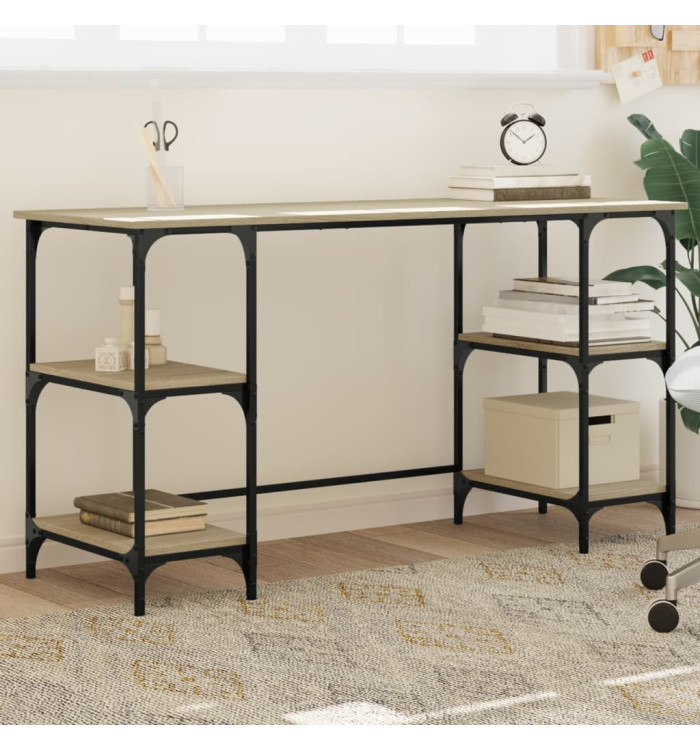 Bureau chêne sonoma 140x50x75 cm métal et bois d'ingénierie | Mobilier & Déco