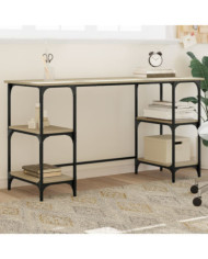 Bureau chêne sonoma 140x50x75 cm métal et bois d'ingénierie | Mobilier & Déco