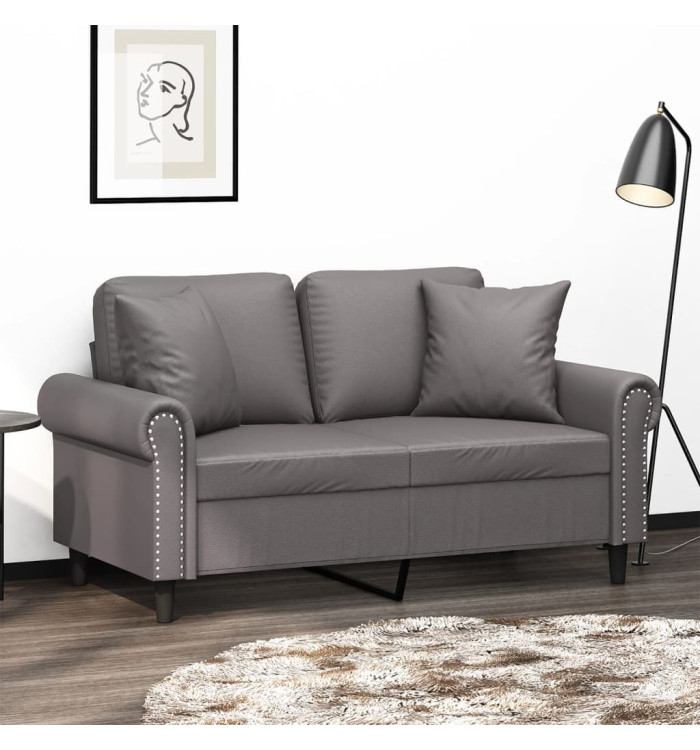 Canapé 2 places avec oreillers gris 120 cm similicuir | Mobilier & Déco