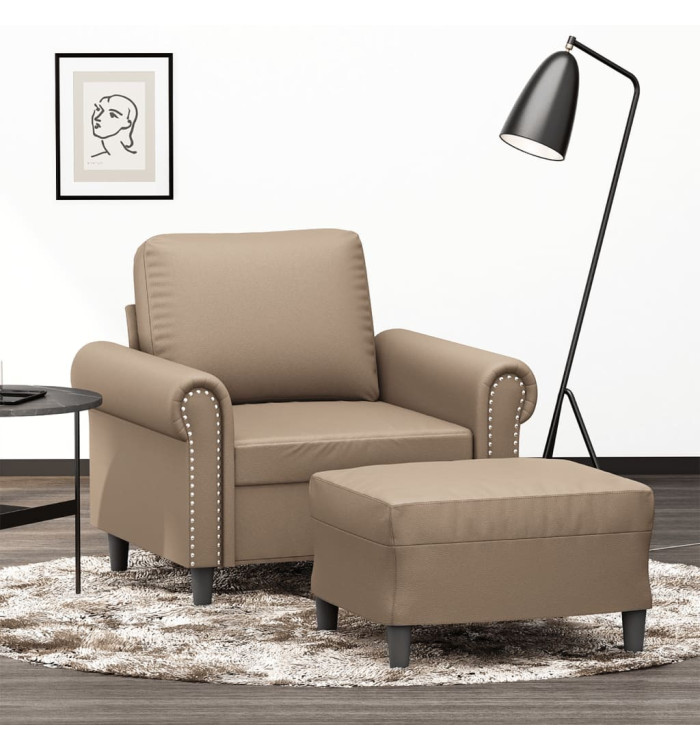 Fauteuil avec repose-pied Cappuccino 60 cm Similicuir | Mobilier & Déco