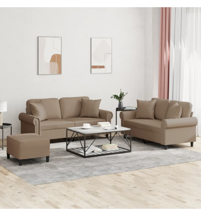 Ensemble de canapés 3 pcs avec coussins cappuccino similicuir | Mobilier & Déco