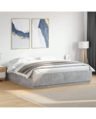 Cadre de lit avec LED sans matelas gris béton 180x200 cm | Mobilier & Déco