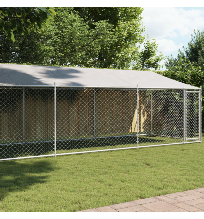 Cage pour chien avec toit et porte gris 8x2x2 m acier galvanisé | Mobilier & Déco