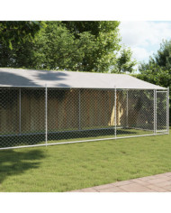 Cage pour chien avec toit et porte gris 8x2x2 m acier galvanisé | Mobilier & Déco
