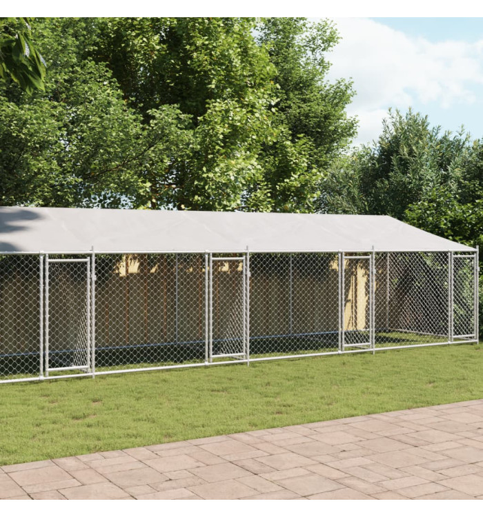 Cage pour chien avec toit/portes gris 10x2x2 m acier galvanisé | Mobilier & Déco