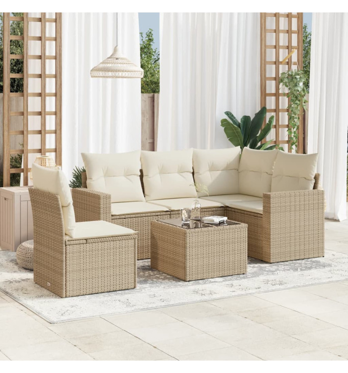 Salon de jardin avec coussins 6 pcs beige résine tressée | Mobilier & Déco