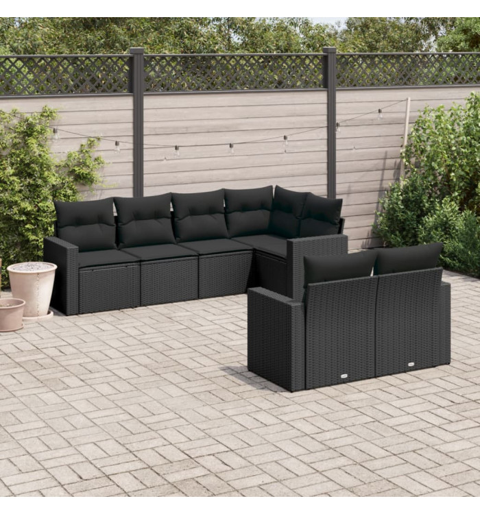 Salon de jardin 7 pcs avec coussins noir résine tressée | Mobilier & Déco