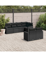 Salon de jardin 7 pcs avec coussins noir résine tressée | Mobilier & Déco